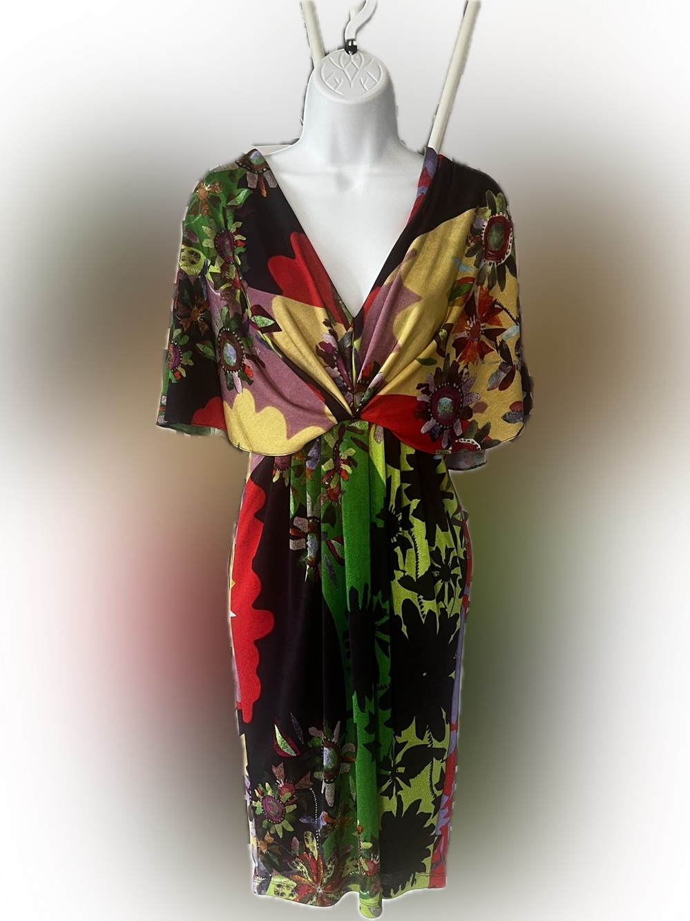 Anthropologie Ranna Gill Multicolor Floral-Print Dress with Flutter Sleeves XS